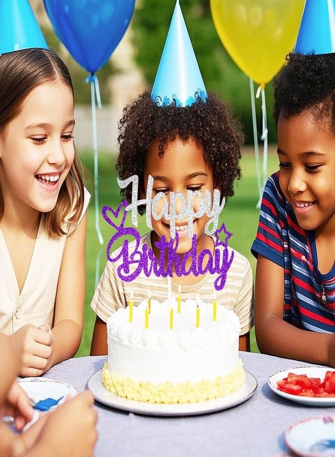 Pargleev زينة كعكة عيد ميلاد سعيد من بارغلييف، باللونين البنفسجي والفضي اللامعين - ورق لامع وعصا - جاهزة للاستخدام - Image 5